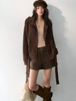 Double-Breasted Turtleneck Knit Cardigan