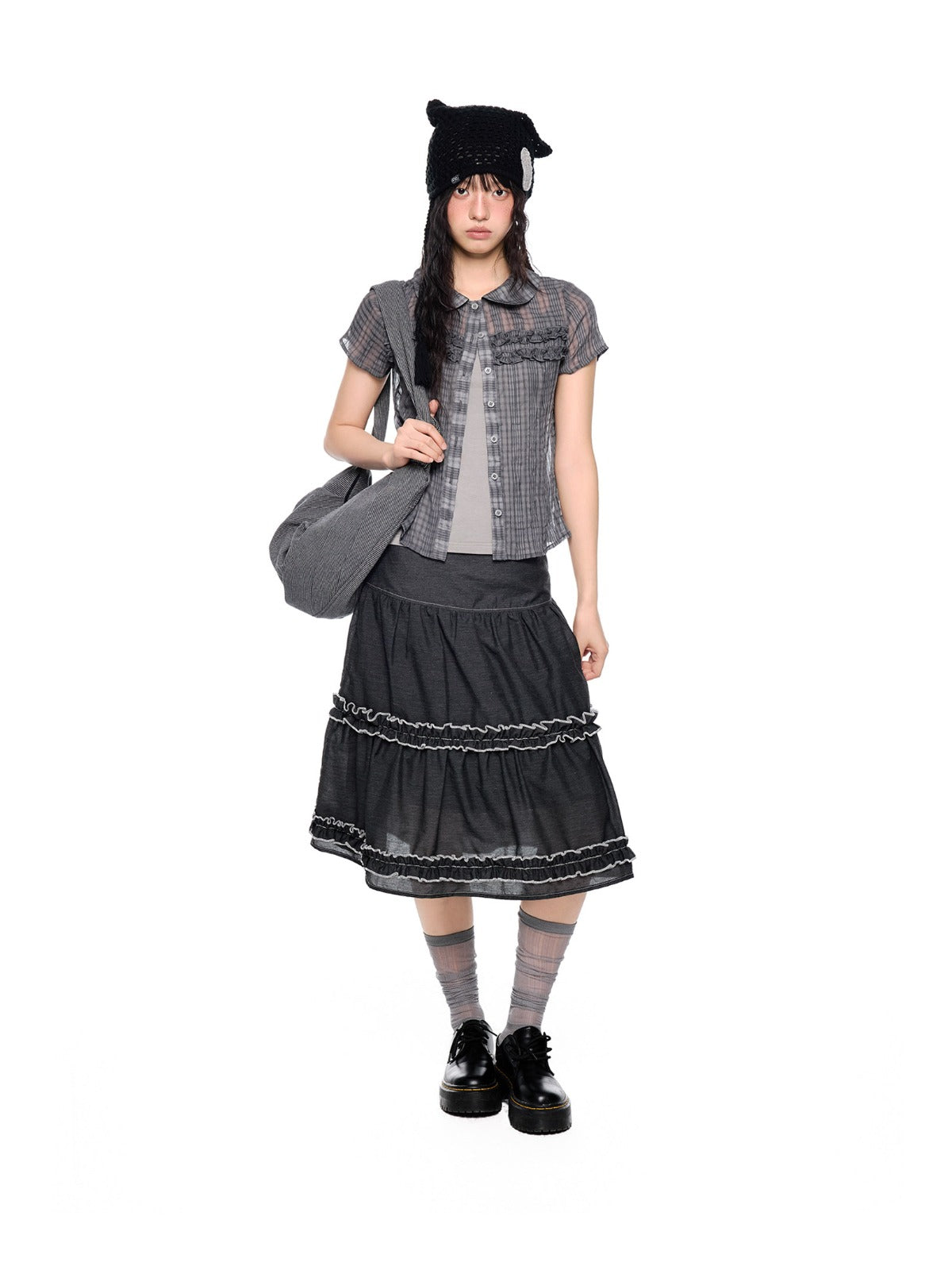 Ruffle Layered Midi Skirt