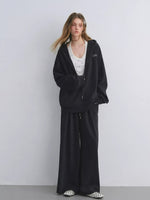Polka Dot Vest Hooded Drawstring Sweatshirt Pants Set
