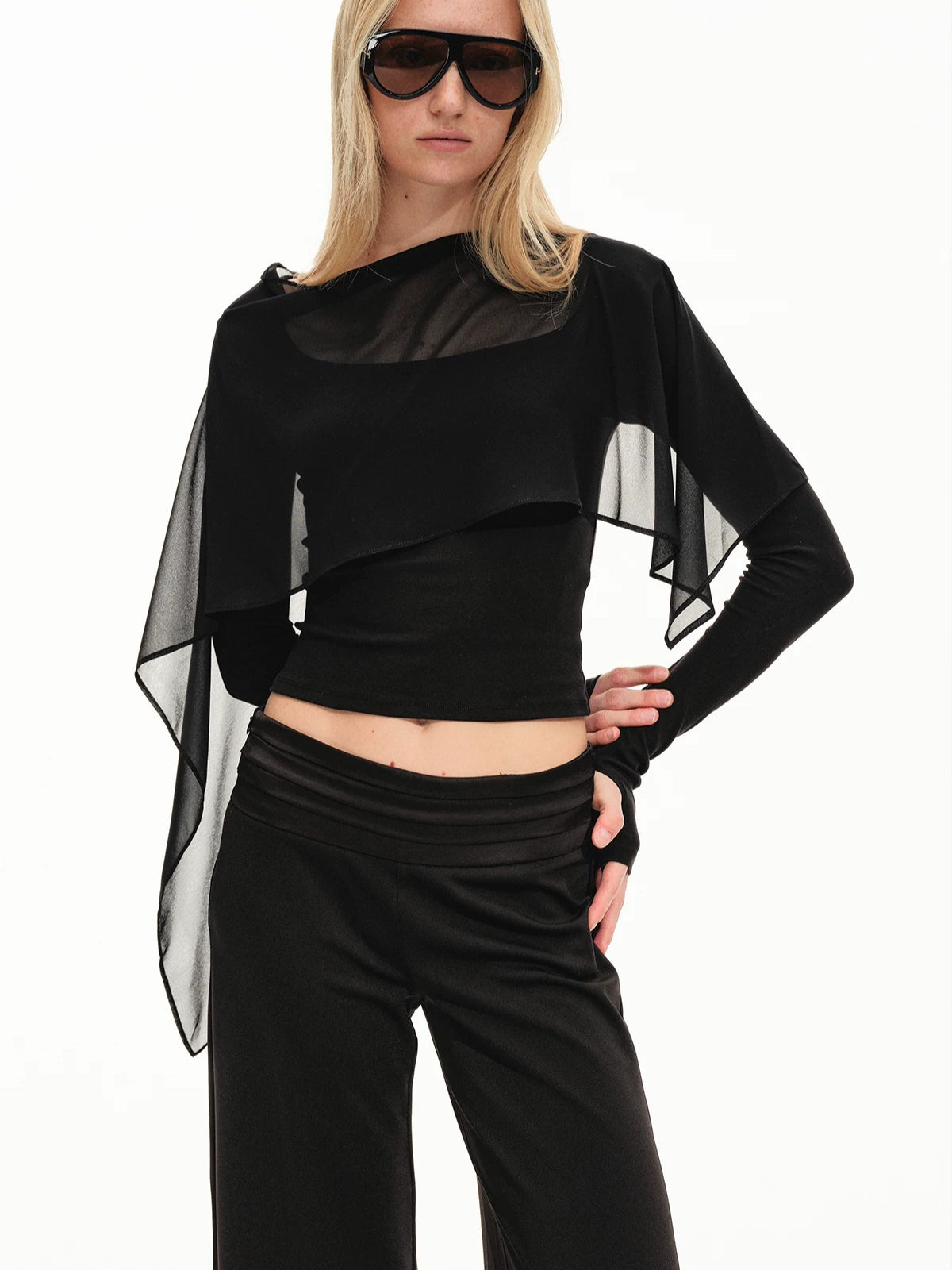 Draped Collar Knit Top