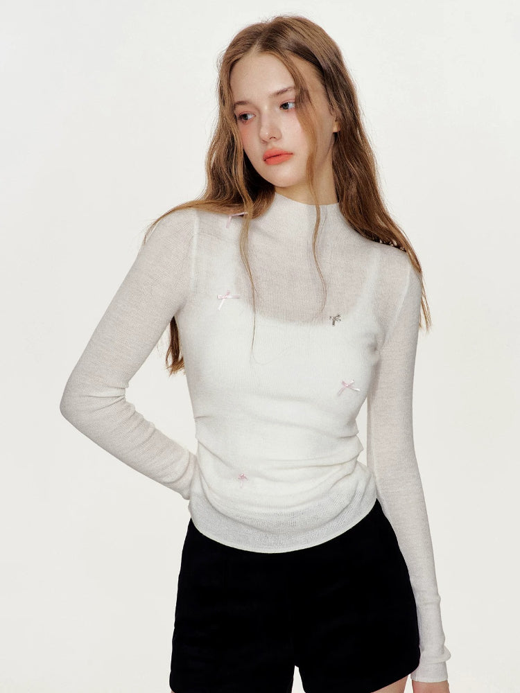 Wool Bow Turtleneck Top