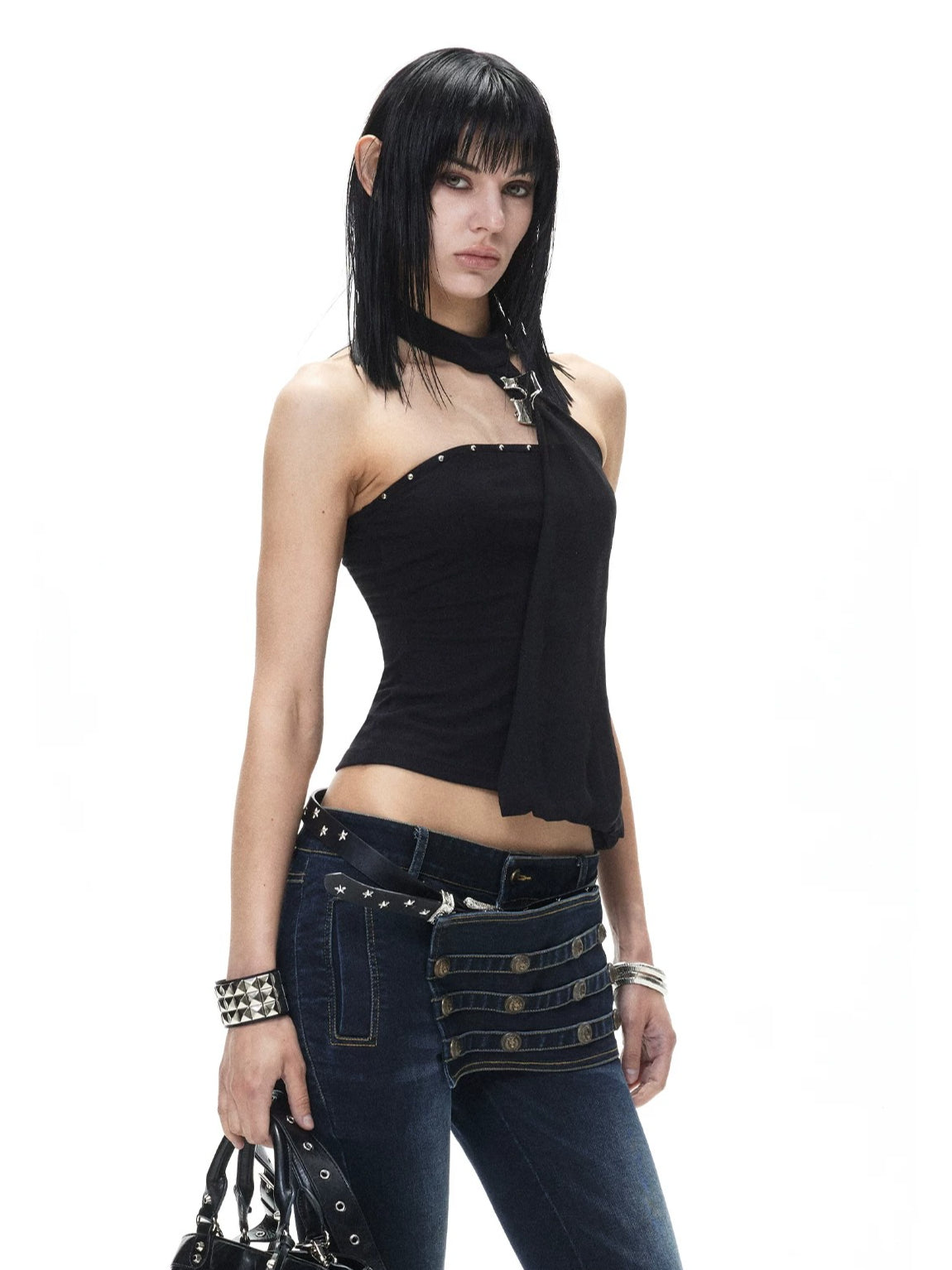 Studded Halter Crop Top