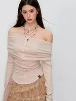 Off-Shoulder Long Sleeve Knit Tee