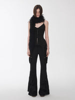 Suede Studded Cargo Flare Pants
