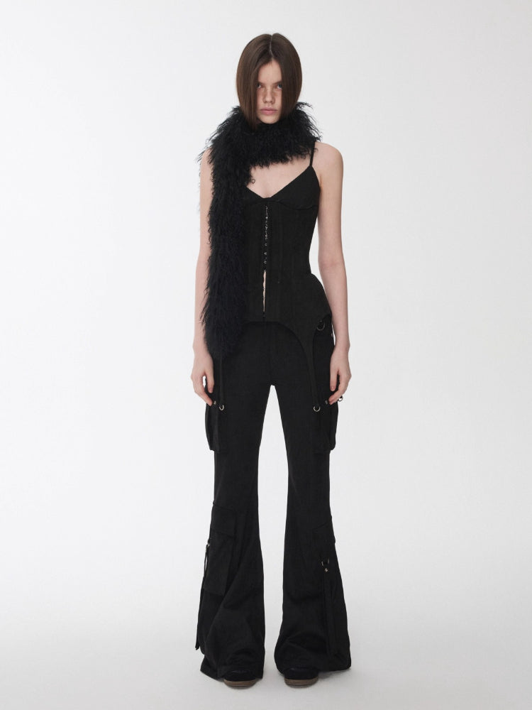 Suede Studded Cargo Flare Pants