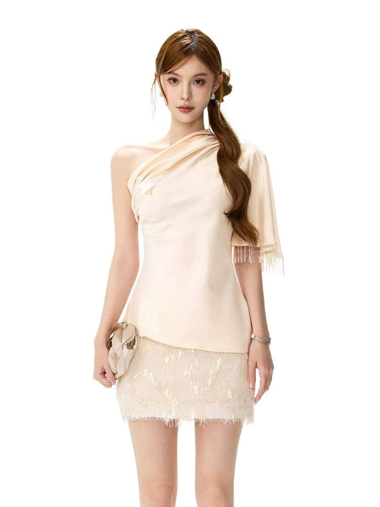 Fringe One-Shoulder Top