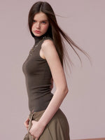 High Neck Sleeveless Knit Top