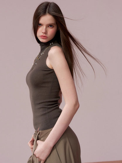 High Neck Sleeveless Knit Top