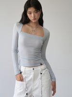 One-Shoulder Strapless Long-Sleeve Blouse