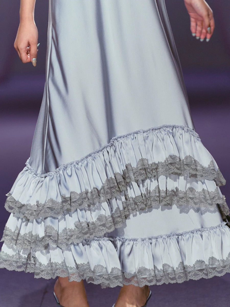 Lace Panel A-Line Maxi Dress