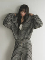 Striped Faux Fur Hooded Zip Cardigan