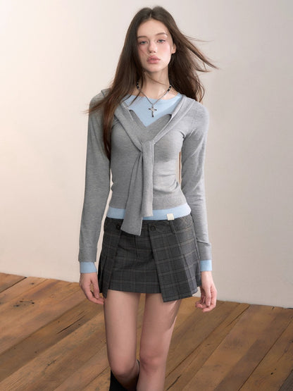 Contrast Hooded Knit Top