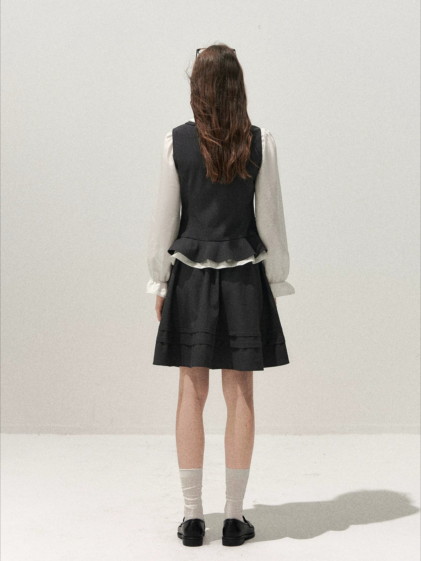 Lace-Trim Vest &amp; Pleated Skirt Set