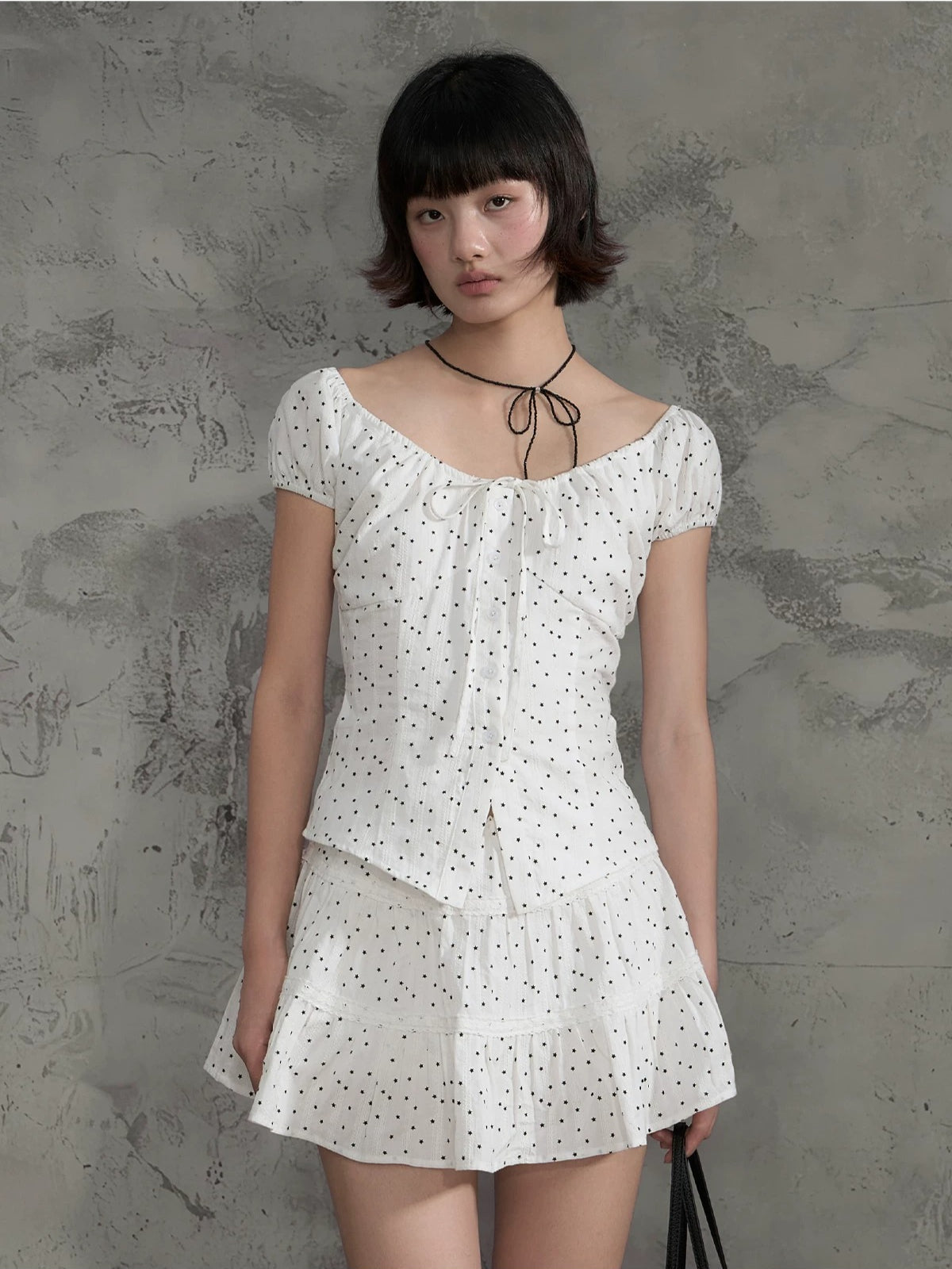 Star Print Crop Blouse