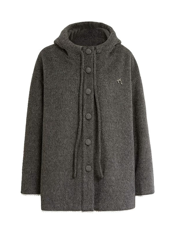 Gray Bow Hooded Cape Coat