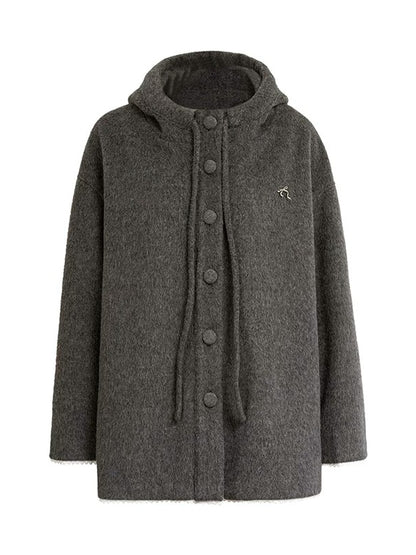Gray Bow Hooded Cape Coat