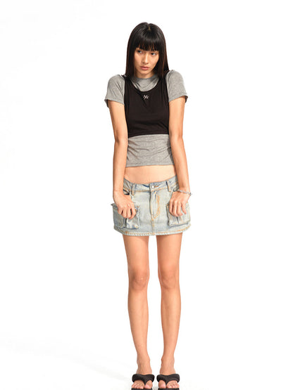 Color-Block Splicing Two-in-One T-shirt