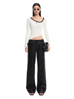 Asymmetric Contrast Neck T-shirt