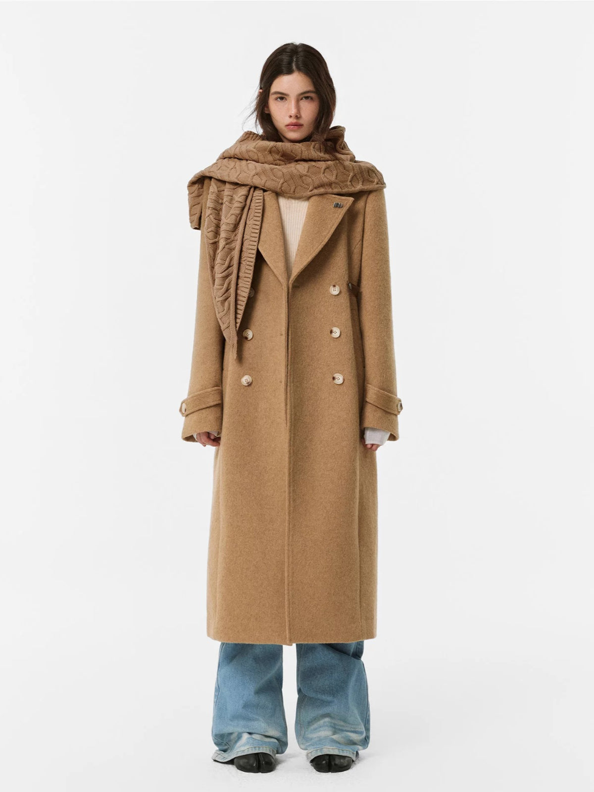 Detachable Knit Shawl Wool-Blend Coat