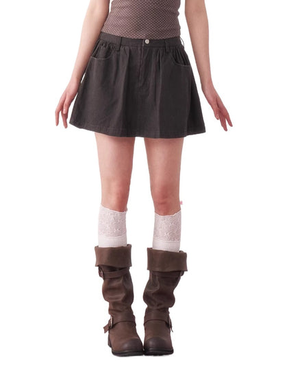 Black Vintage Pleated Mini Skirt
