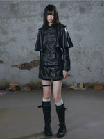 Detachable Cape Belted Leather Jacket