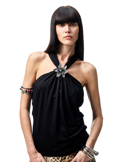 High-Elastic V-Neck Knotted Acetate Camisole
