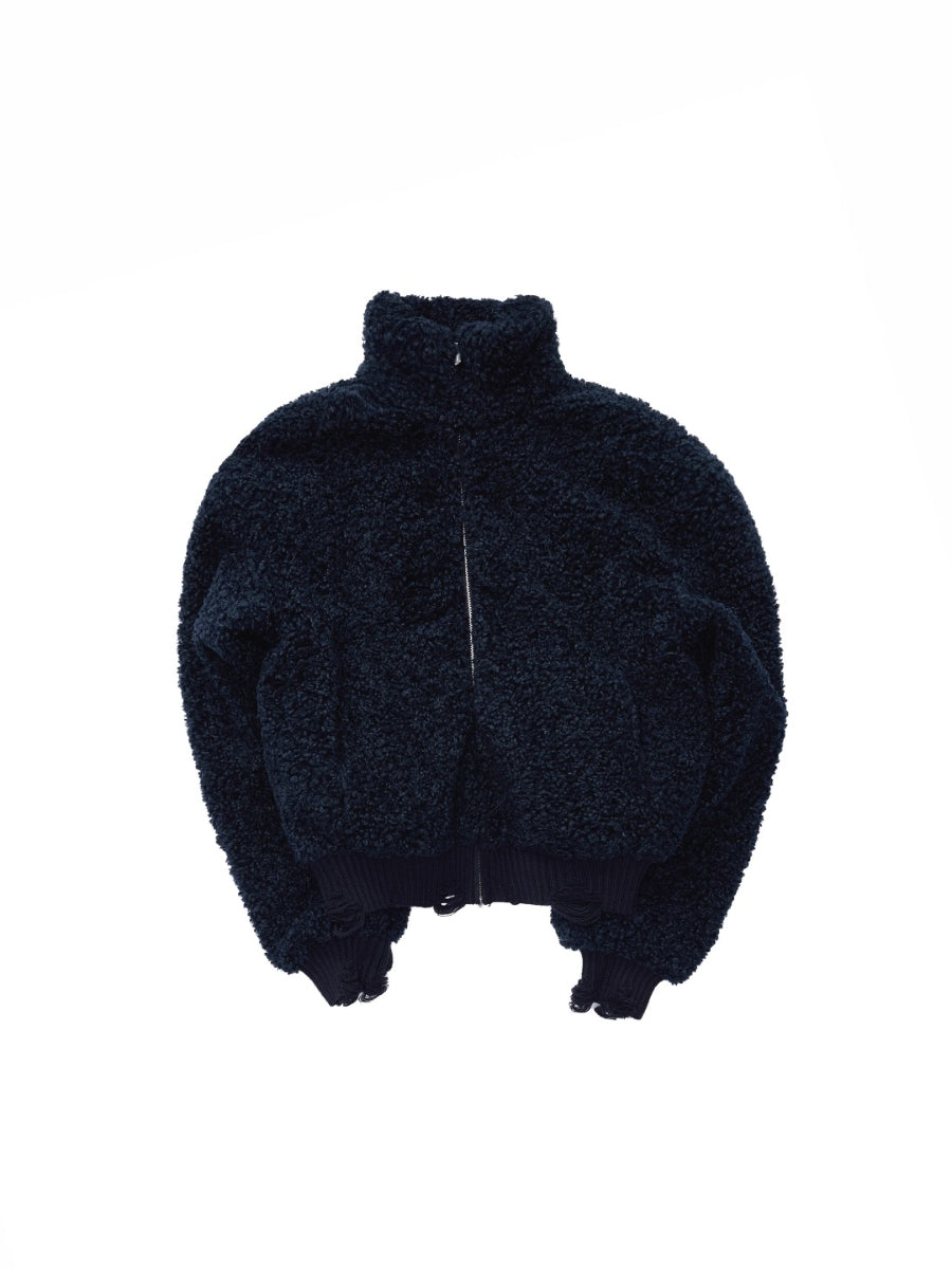 Zip-Up Shearling Textured Fitted Short Coat