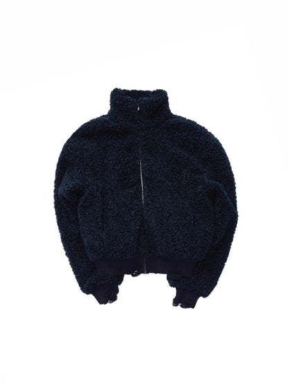 Zip-Up Shearling Textured Fitted Short Coat