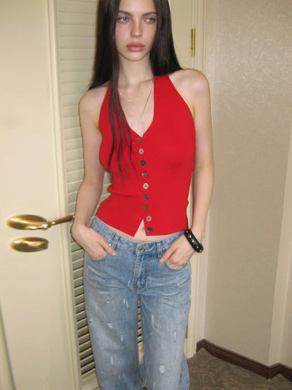 Beaded Halter Knit Top