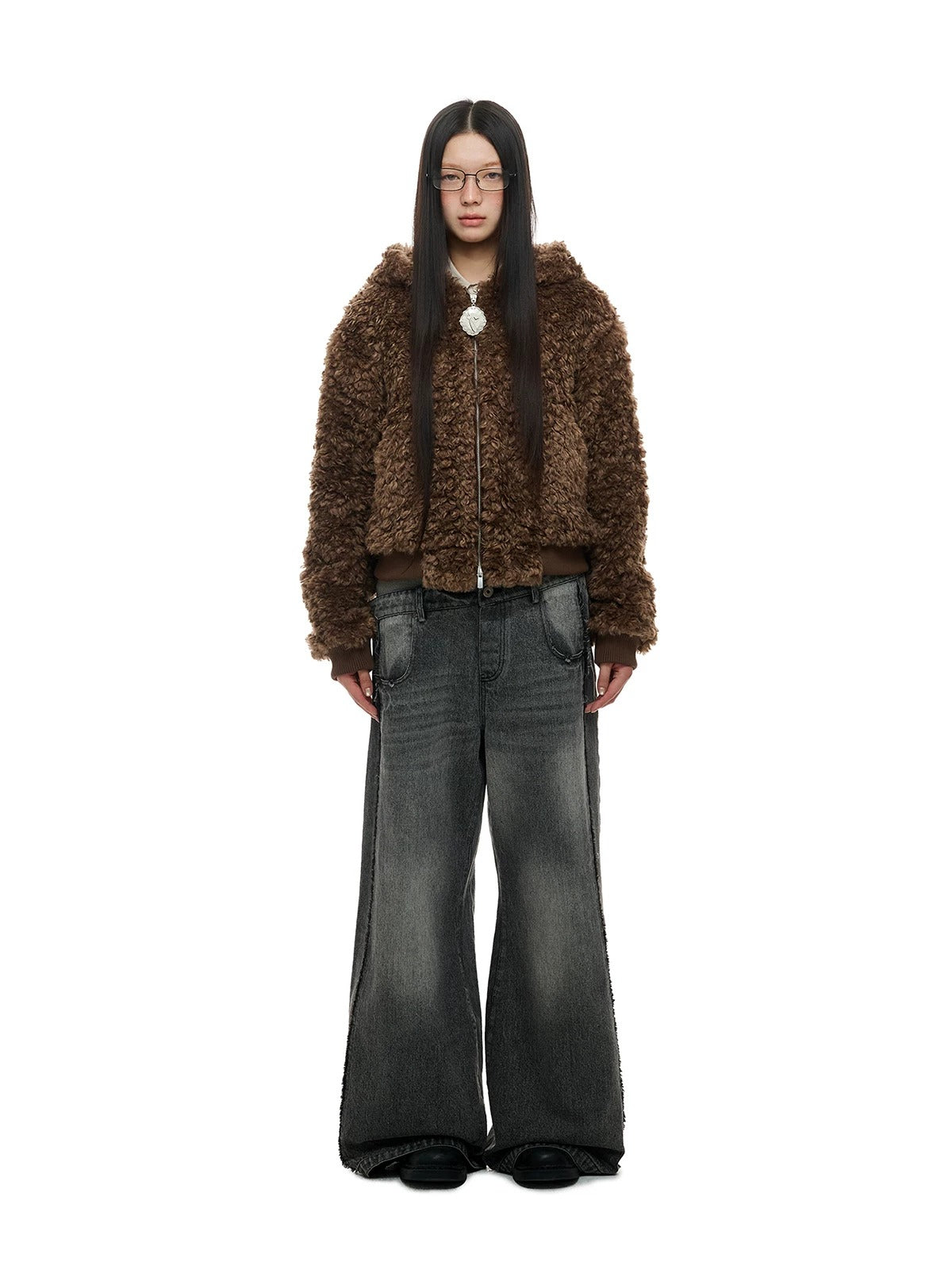 Faux Wool Hooded Short Coat