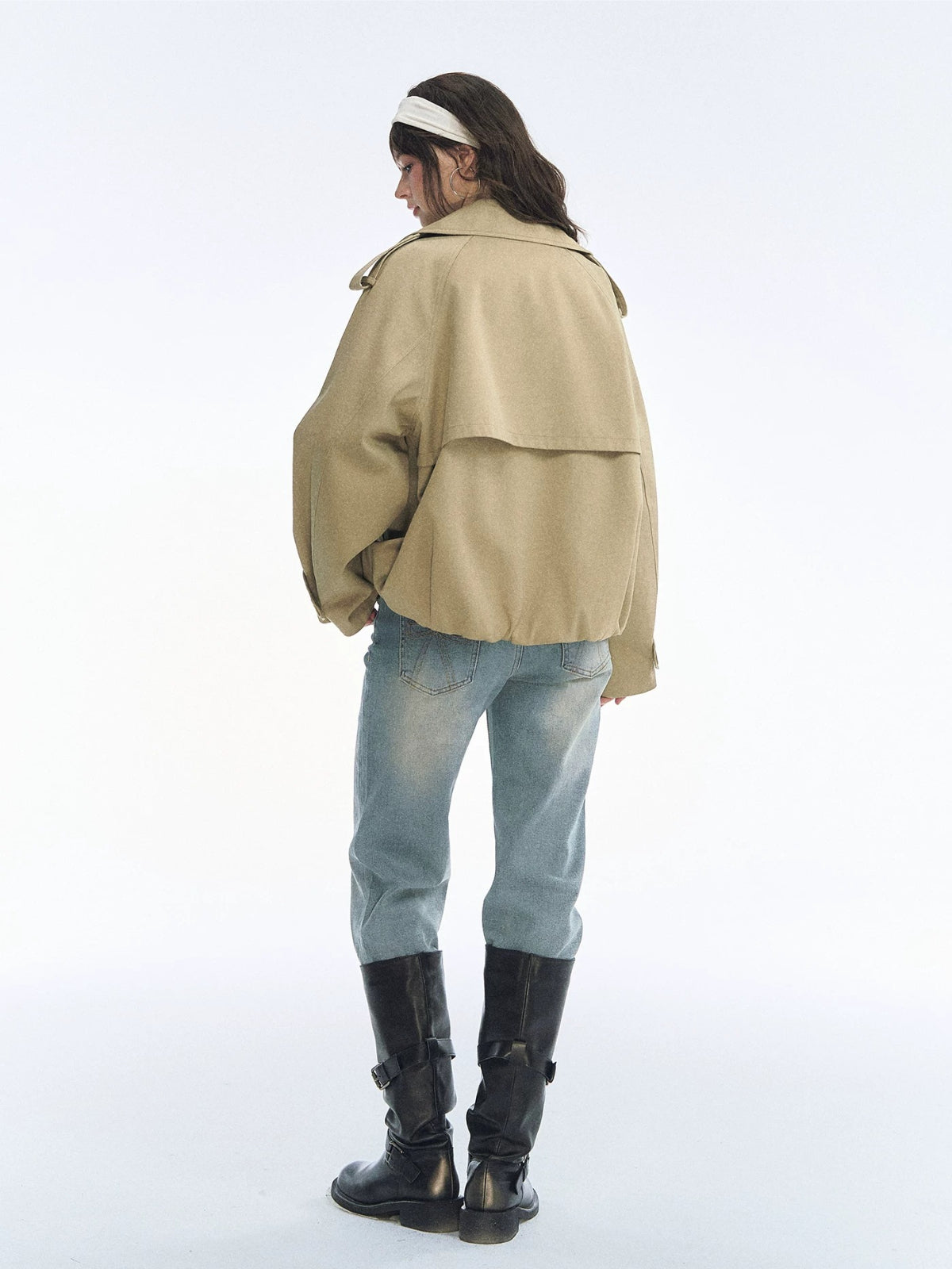 Vintage Solid Cropped Trench Coat