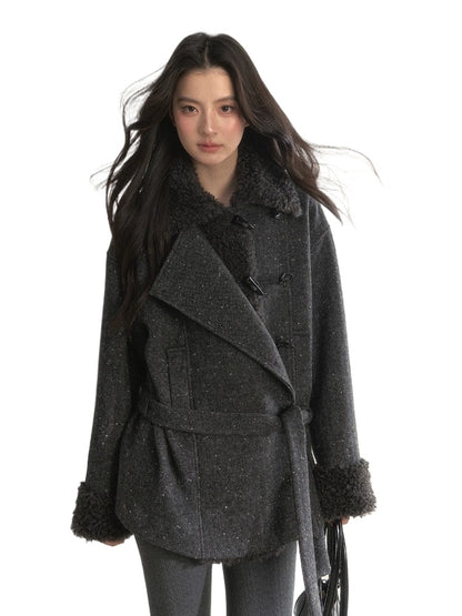 Fleece-Trim Wool Coat