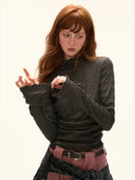 Textured High-Neck Slim Knit Top
