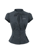 Vintage Plaid Cutout Blouse