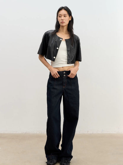 Pearl Button Leather Jacket