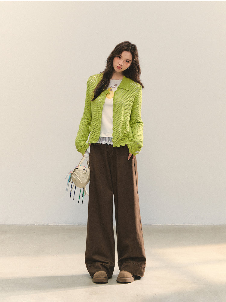 Hollow-out 3D Flower Crochet Lapel Cardigan