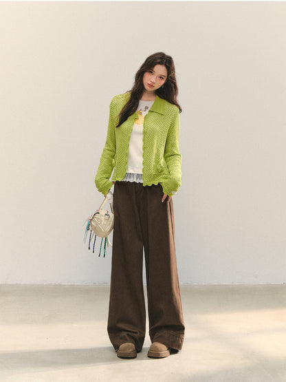 Hollow-out 3D Flower Crochet Lapel Cardigan