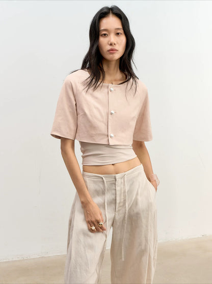 Pearl Button Leather Jacket