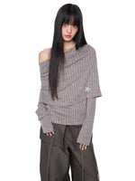 Asymmetric Striped Knit Shoulder Top