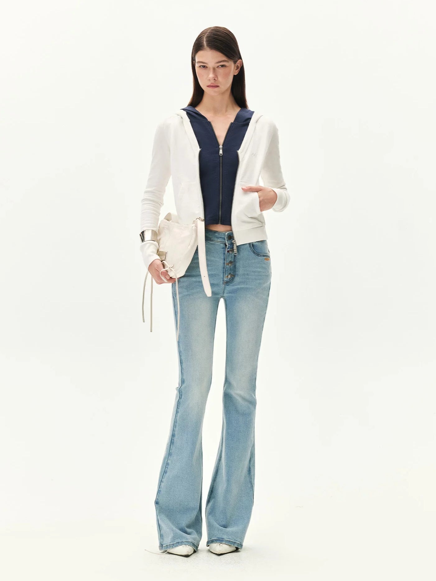 Contrast Double-Placket Hoodie