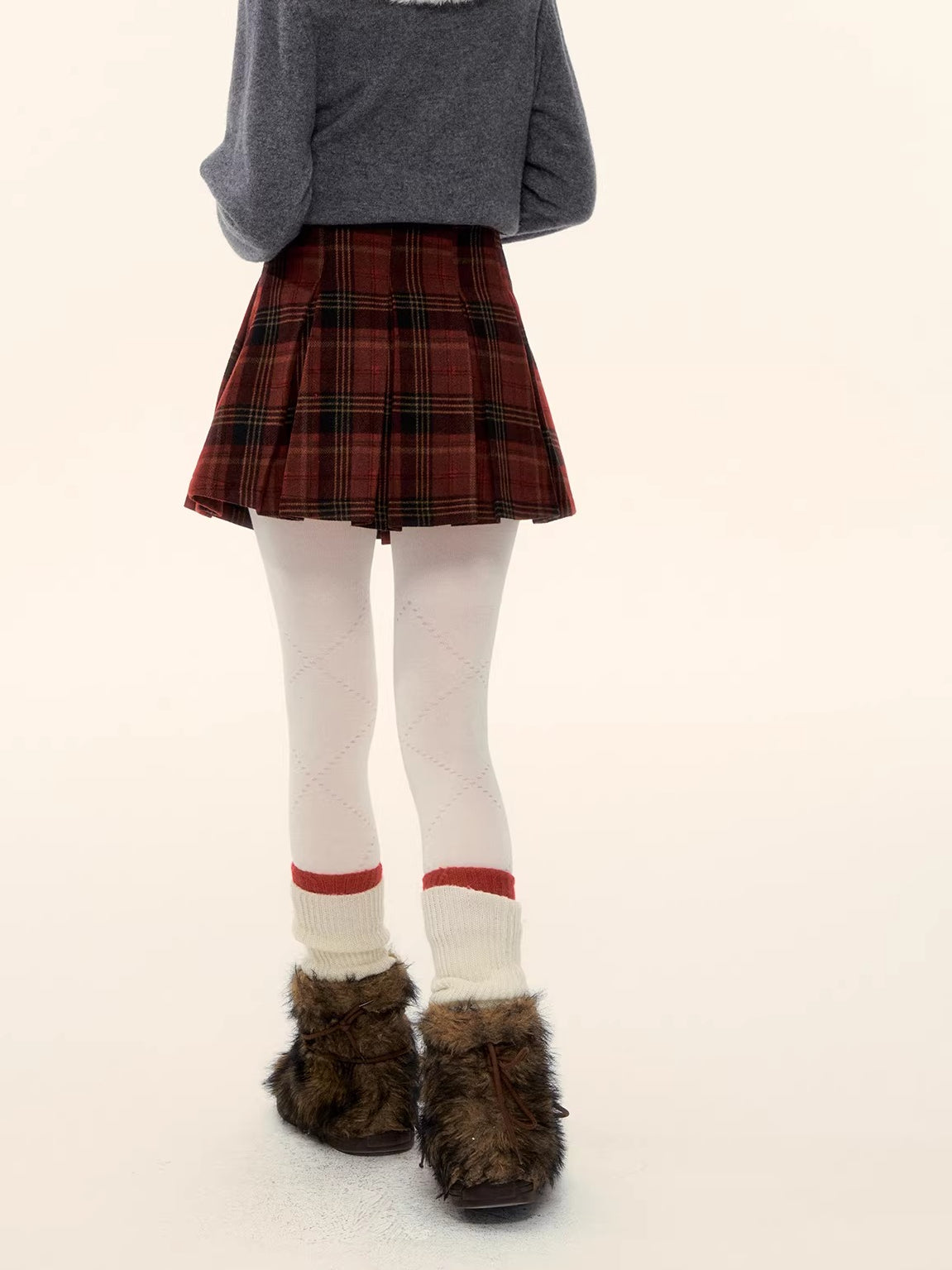 Plaid Wool Pleated Skirt