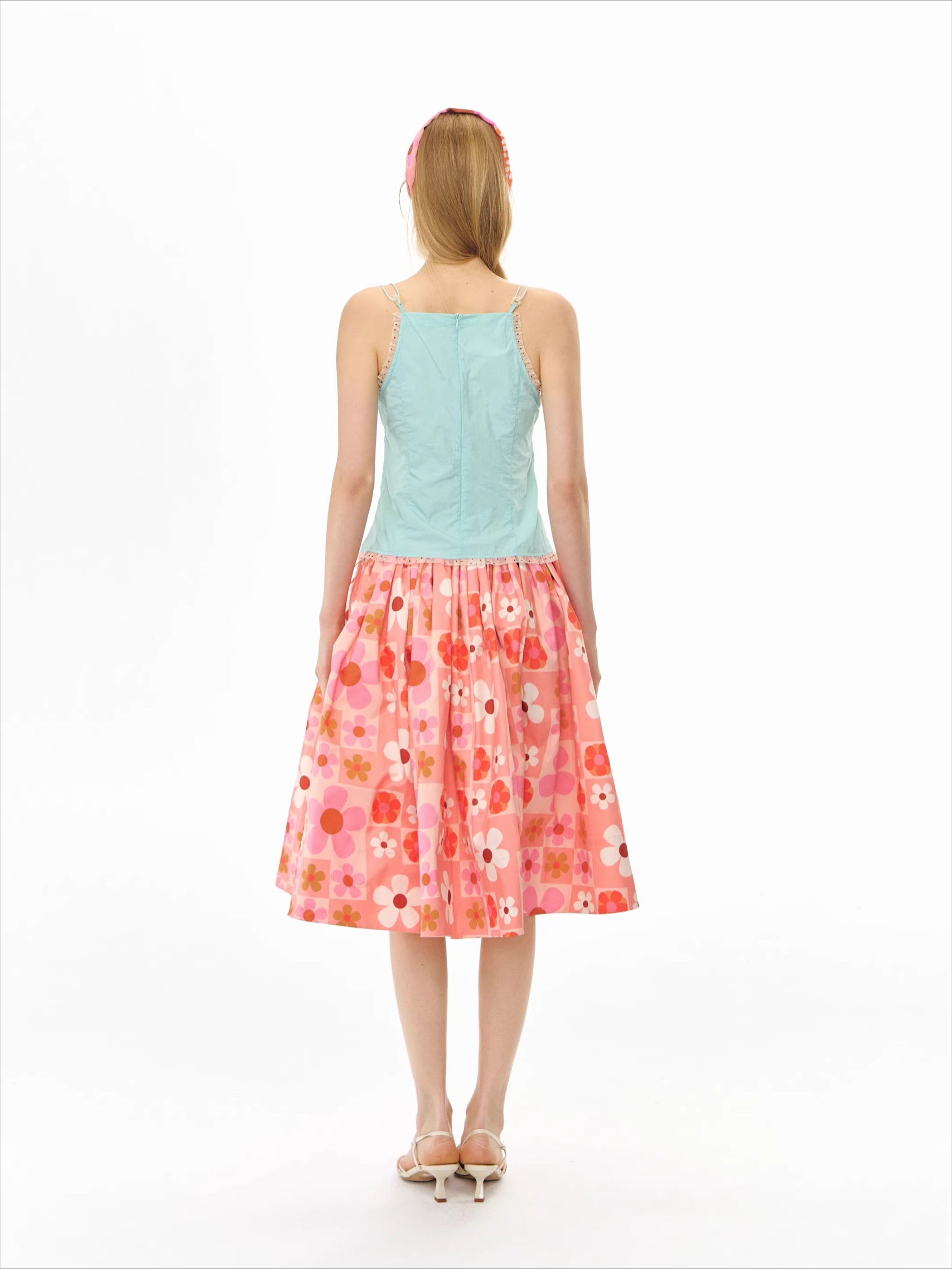 Orange Plaid Print Flare Skirt