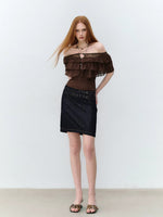 Studded Denim Pencil Skirt