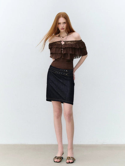 Studded Denim Pencil Skirt