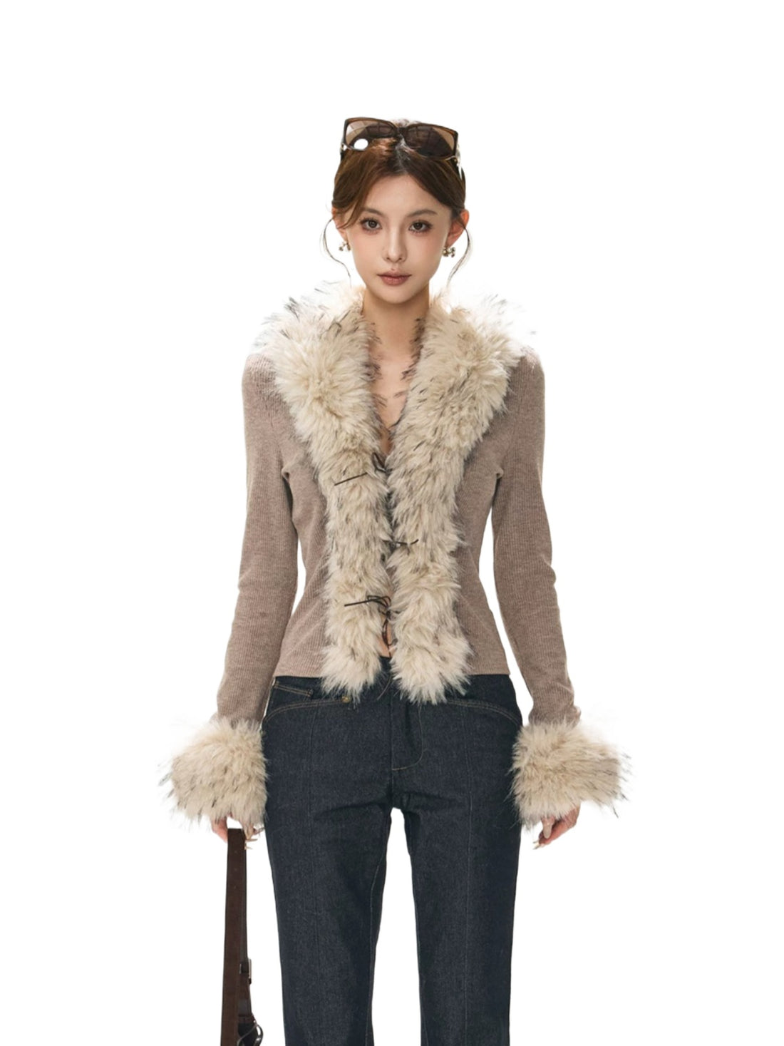 Faux Fur Collar Knit Cardigan Top