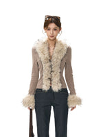 Faux Fur Collar Knit Cardigan Top
