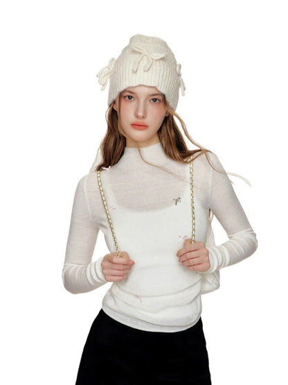 Wool Bow Turtleneck Top