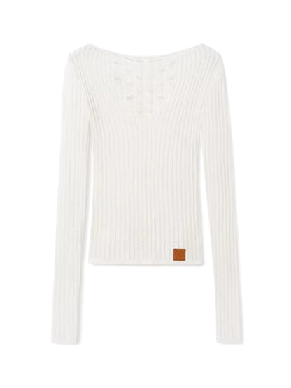 "Blue Ridge" V-Neck Openwork Knit Top