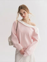 Navy & Pink Bow Off-Shoulder Sweatshirt