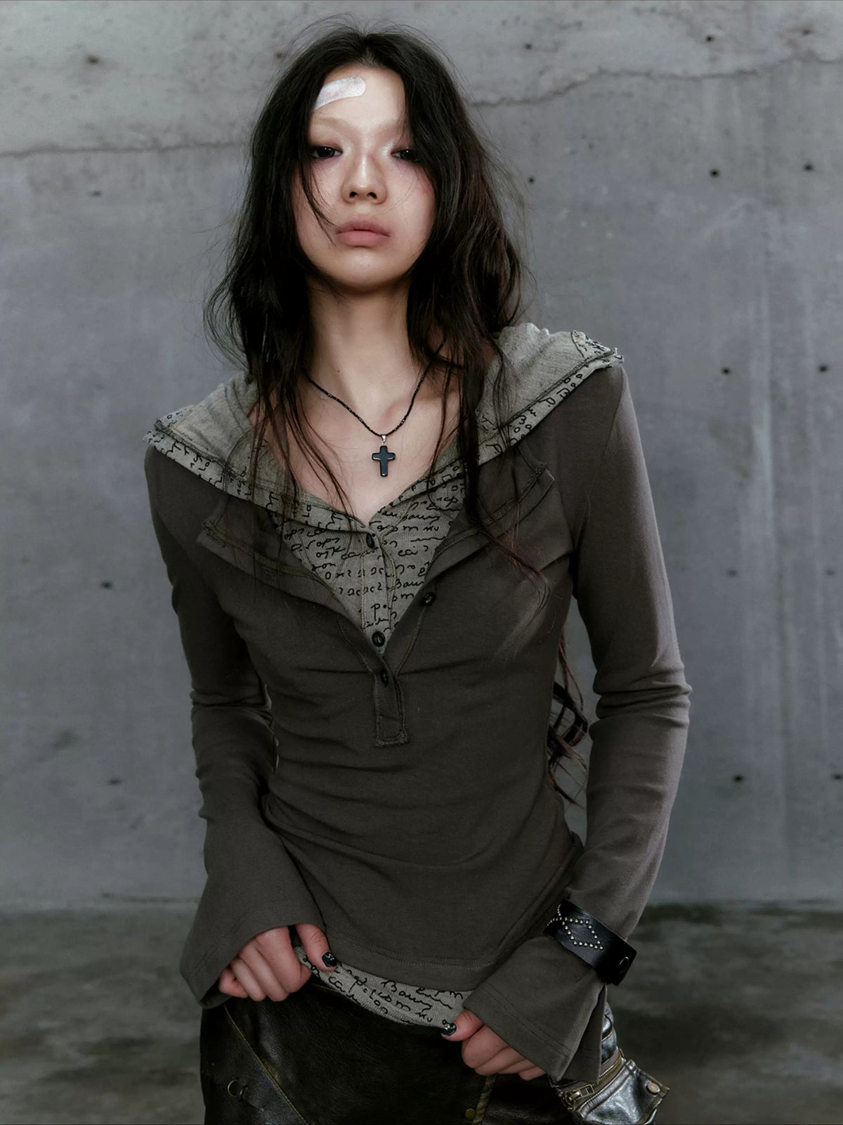 Layered Punk Hooded Top